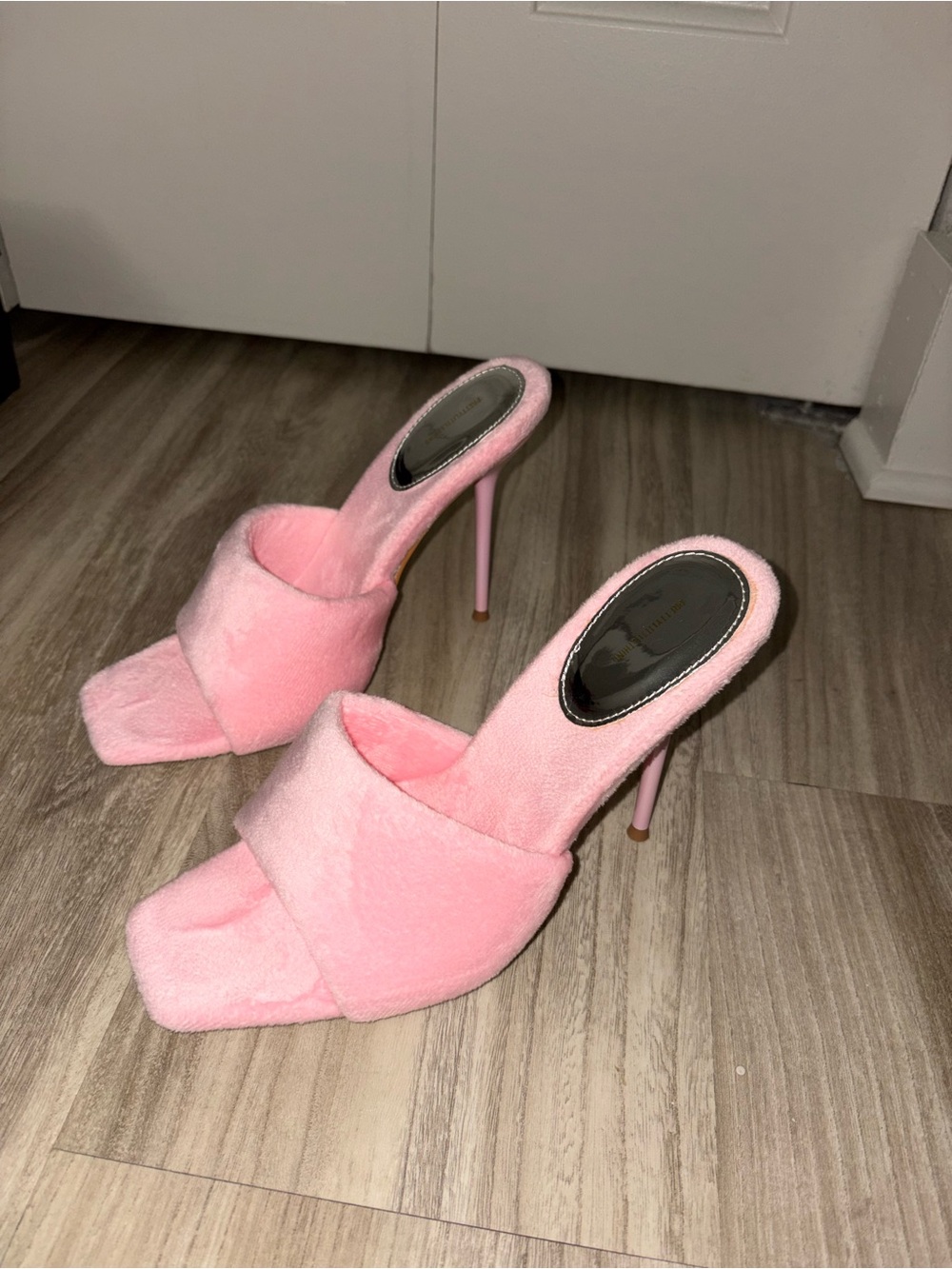 PrettyLittleThing Pink Plush Stiletto Slide Heels